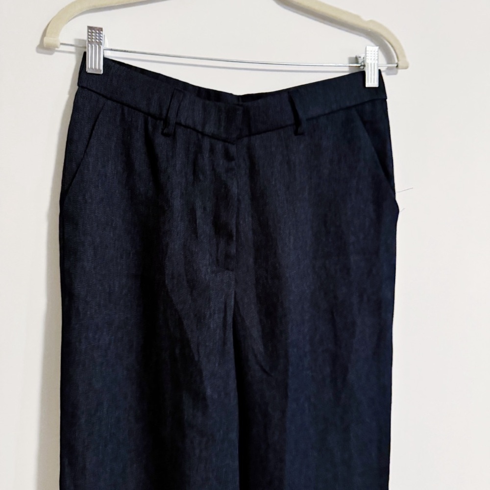 OGL - Navy European Linen Mid Rise Flared Pant with Pockets - Picture 3 of 6